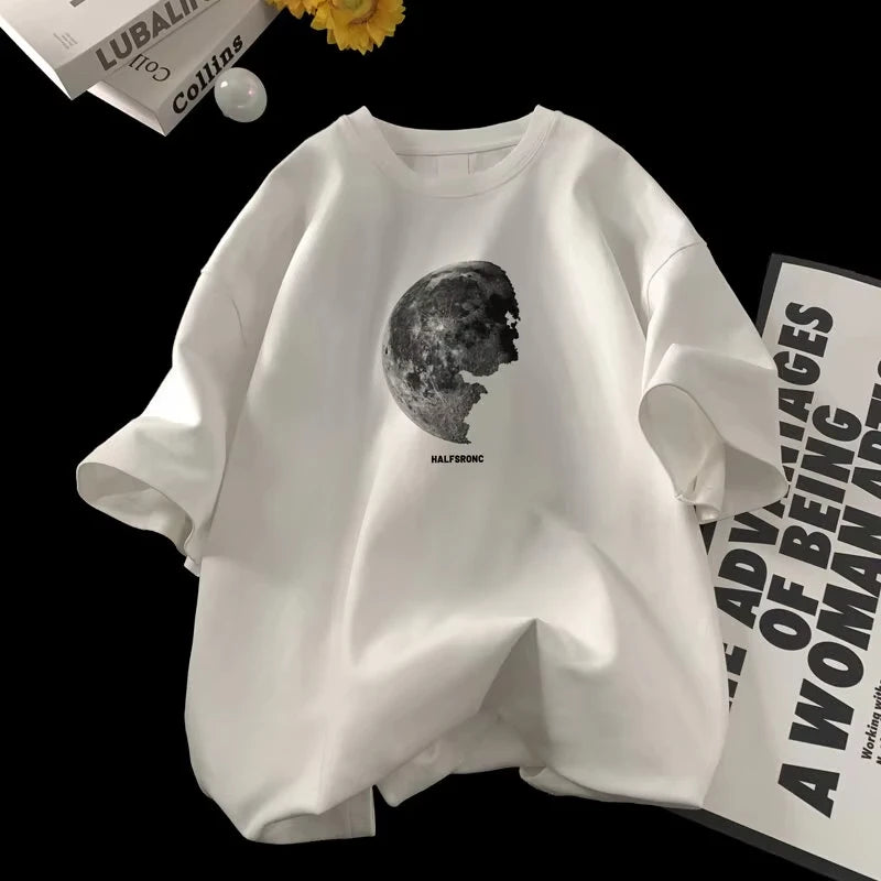 Men's T-shirts Cotton T Shirt White for Men Casual Summer Wear Planet Print Tee Shirts Men Clothing Big Size
