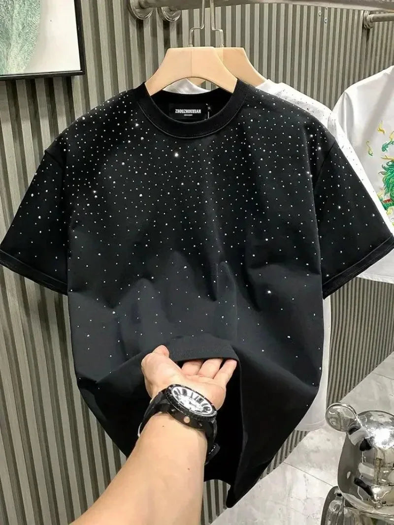 New Luxury Men's T-shirt Hot Diamond Printed Half Sleeve Fashion Round Neck Casual Summer High-end Men Tops T Shirts