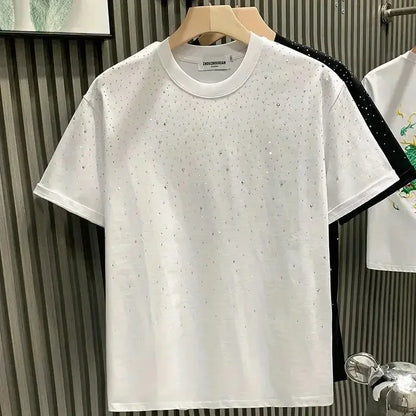 New Luxury Men's T-shirt Hot Diamond Printed Half Sleeve Fashion Round Neck Casual Summer High-end Men Tops T Shirts