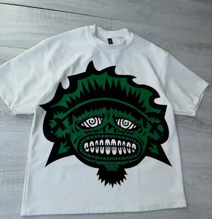 Y2k Harajuku Streetwear Men's New Summer Fashion Short Sleeved Cartoon Print Design Shirt Retro Hip Hop Trend Oversized T-Shirt