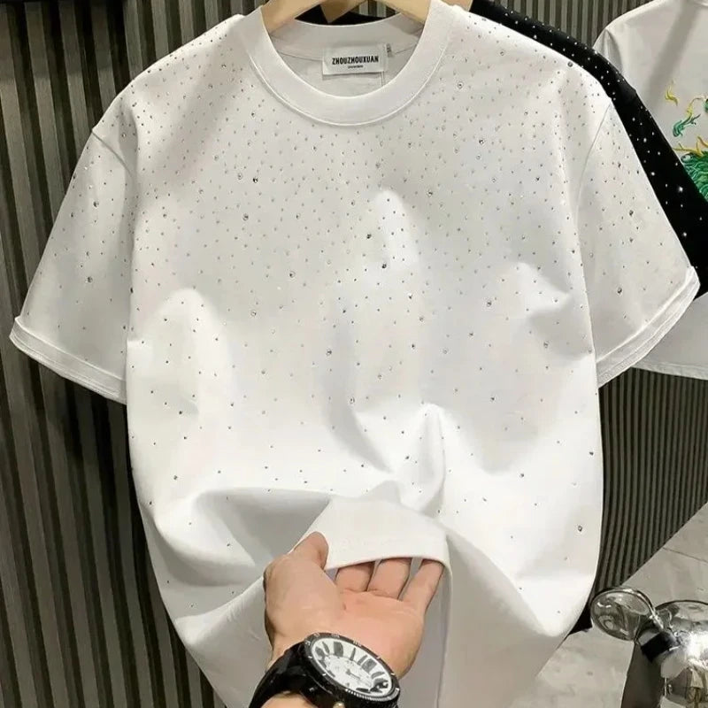 New Luxury Men's T-shirt Hot Diamond Printed Half Sleeve Fashion Round Neck Casual Summer High-end Men Tops T Shirts