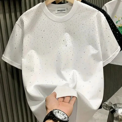 New Luxury Men's T-shirt Hot Diamond Printed Half Sleeve Fashion Round Neck Casual Summer High-end Men Tops T Shirts