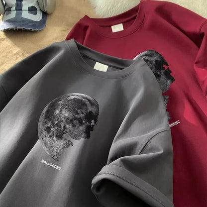 Men's T-shirts  Cotton T Shirt White for Men Casual Summer Wear Planet Print Tee Shirts Men Clothing Big Size