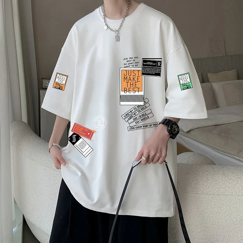 Men's Cotton T-shirts White Mens Oversized T Shirt Summer Casual Wear Letter Print Tee Shirts Fashion for Men 5XL Male Clothes