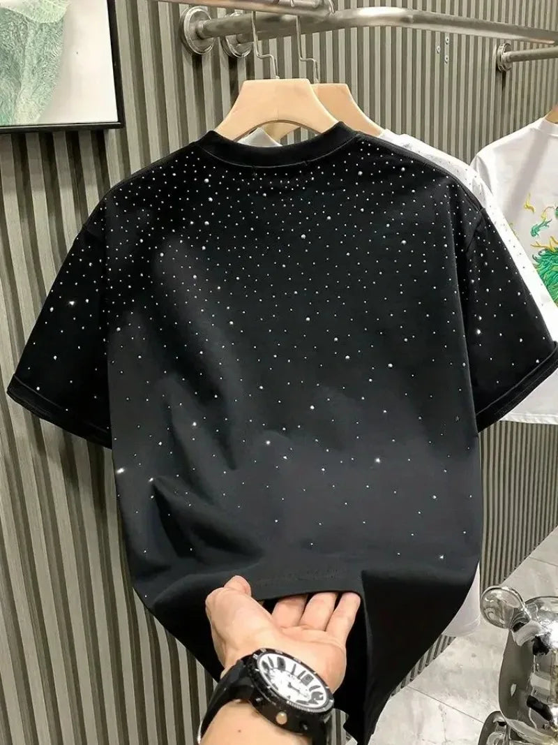 New Luxury Men's T-shirt Hot Diamond Printed Half Sleeve Fashion Round Neck Casual Summer High-end Men Tops T Shirts