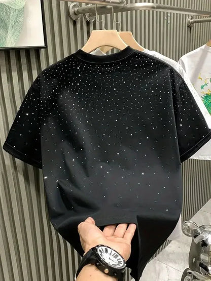 New Luxury Men's T-shirt Hot Diamond Printed Half Sleeve Fashion Round Neck Casual Summer High-end Men Tops T Shirts