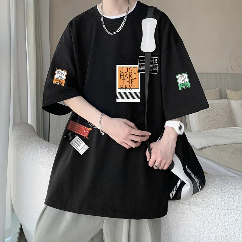 Men's Cotton T-shirts White Mens Oversized T Shirt Summer Casual Wear Letter Print Tee Shirts Fashion for Men 5XL Male Clothes