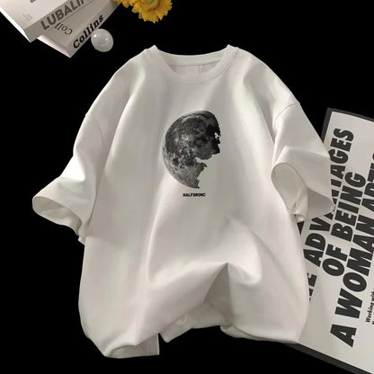 Men's T-shirts  Cotton T Shirt White for Men Casual Summer Wear Planet Print Tee Shirts Men Clothing Big Size