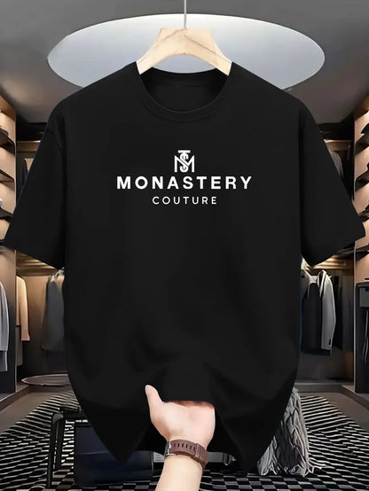 MenS Casual Graphic TShirt MONASTERY COUTURE Print Black Short Sleeve Tee for Summer Comfortable Round Neck
