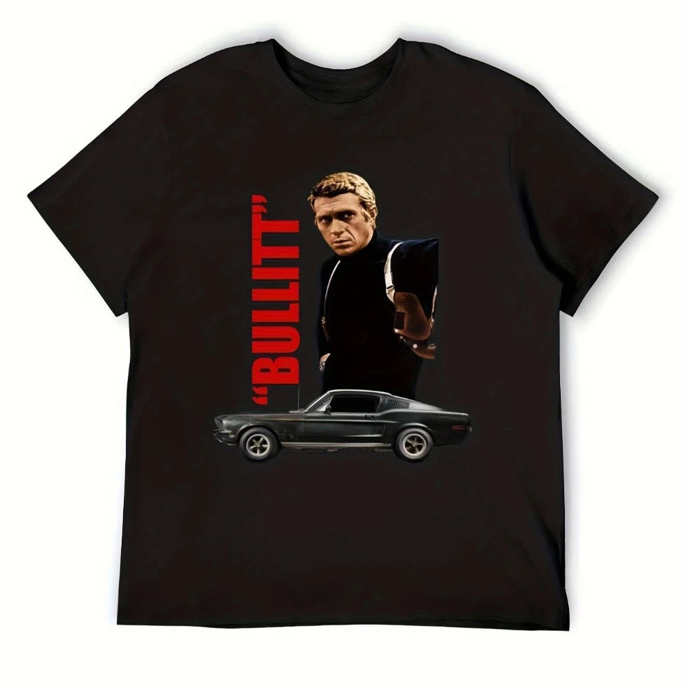 Men'S Graphic Tee - Retro Film Tee Featuring Red Text Black Shirt Showcasing A Classic Car Design Perfect for Movie Enthusiasts