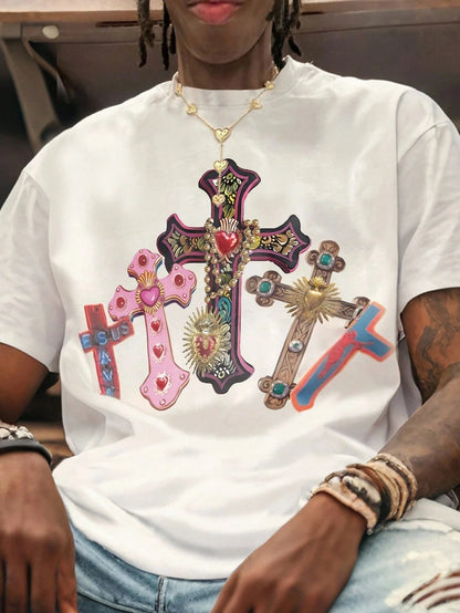 Mens Comfortable Men Women New Crew Neck T-Shirt Cross Jesus Print T-Shirt Vintage Shirt Graphic T-Shirt Pro Choice Streetwear
