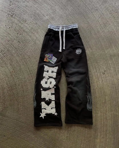 High Street Trendy Pants High Street Ins Trendy Brand Men's and Women's Loose Straight Tube Embroidered Printed Casual Pants