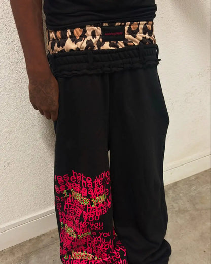 Retro double waist design casual street men pants hip-hop gothic harajuku loose pants Y2K letter pattern sports pants