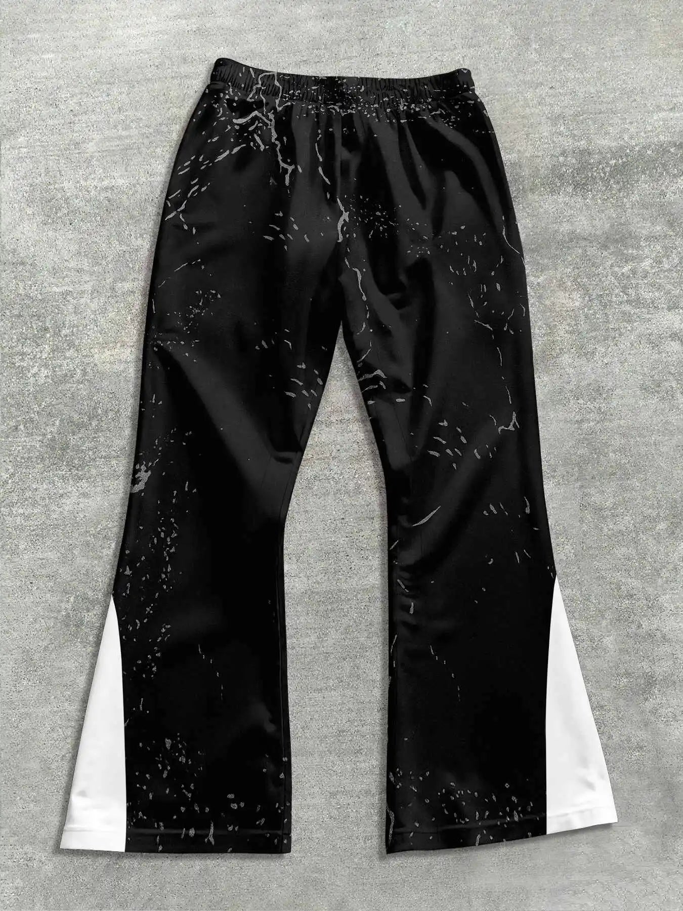 Men's Casual Street Style Trendy Cross Print Fashionable Slightly Flared Black and White Color-Block Design Sweatpants Men Pants