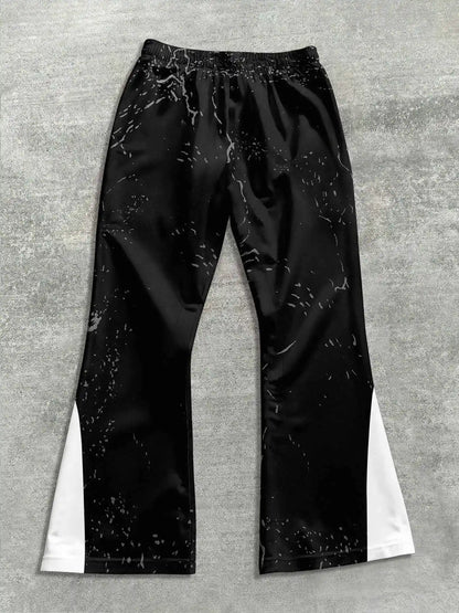 Men's Casual Street Style Trendy Cross Print Fashionable Slightly Flared Black and White Color-Block Design Sweatpants Men Pants