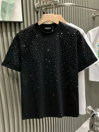 New Luxury Men's T-shirt Hot Diamond Printed Half Sleeve Fashion Round Neck Casual Summer High-end Men Tops T Shirts
